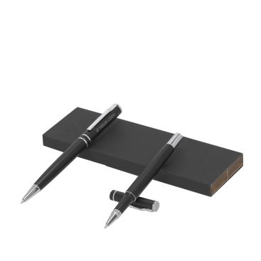 Set de elegante bolígrafo y roller en aluminio reciclado tinta azul