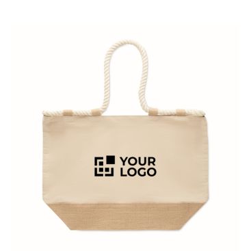 Bolsa de playa de algodón con yute y cremallera 280 g/m²