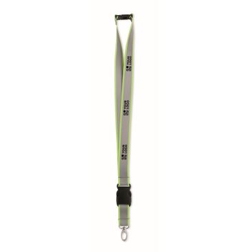 Lanyard reflectante de RPET con cierre seguridad y grosor de 2.5 cm