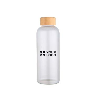 Botella de vidrio borosilicato de pared simple con tapa de bambú 650ml