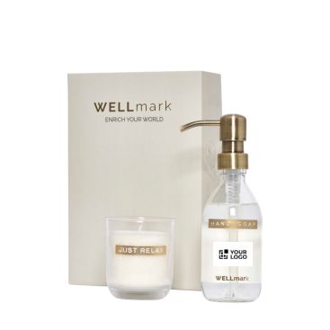 Set de dispensador y vela perfumada de vidrio WELLmark 250ml