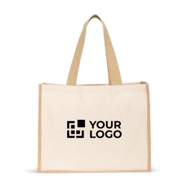 Bolsa de lona con fuelle y lateral laminado con asas largas 320g/m2