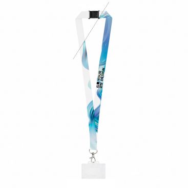 Lanyard de poliéster sublimado con mosquetón, cierre y tarjeta 2cm