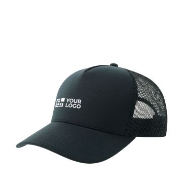 Gorra trucker de poliéster reciclado con 5 paneles y malla trasera