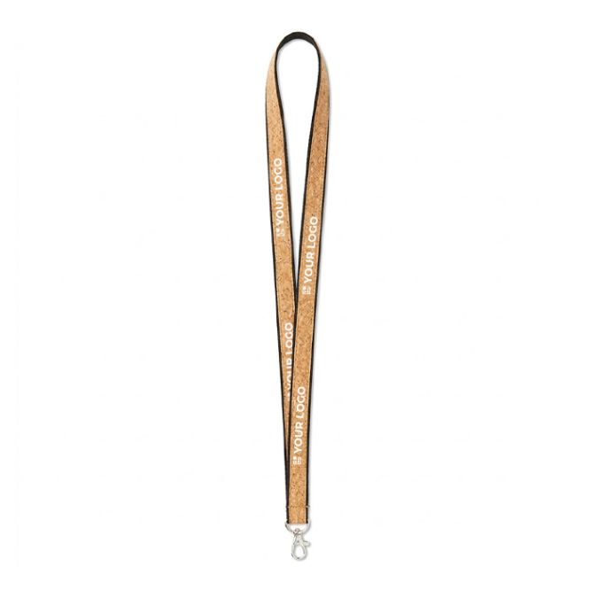 Lanyard hecho a medida de poliéster y corcho con mosquetón