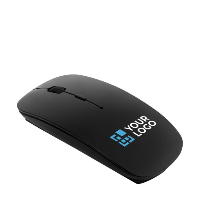 Ratón personalizado inalámbrico a pilas en plástico brillante de color negro o blanco con tu logotipo