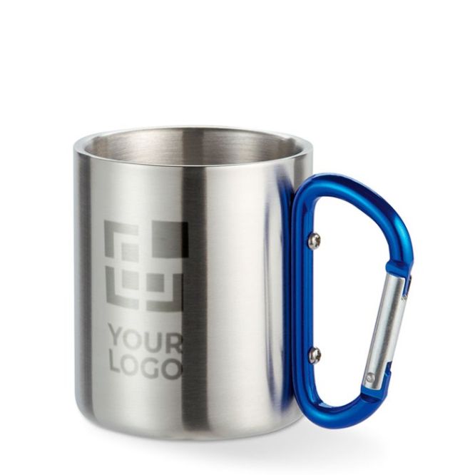 Taza personalizada de acero inox con asa de mosquetón a color en 220ml