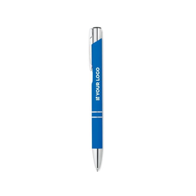 Bolígrafo metálico de aluminio con acabado de caucho mate con tinta azul para grabado láser