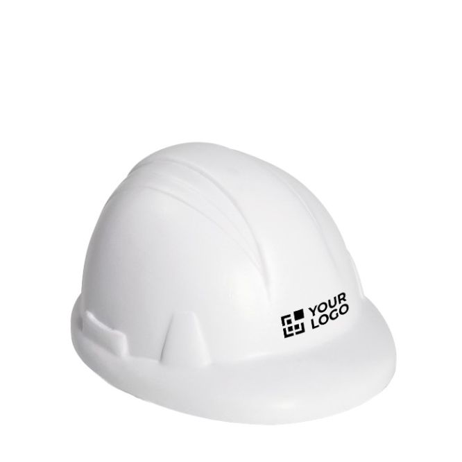 Pelota antiestrés con forma de casco de construcción de color blanco para empresas