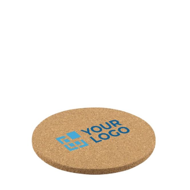 Posavasos redondo de corcho de color madera para empresas con logotipo