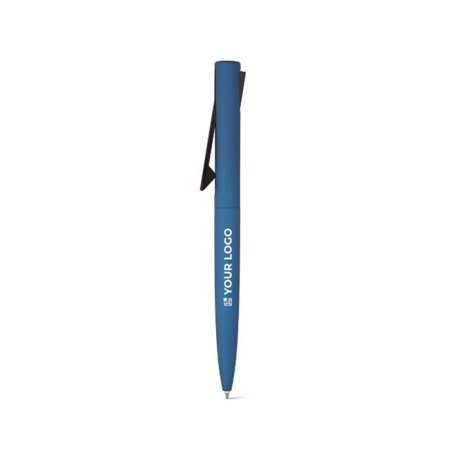 Bolígrafo con clip transversal  de aluminio y plástico con tinta azul y color azul real