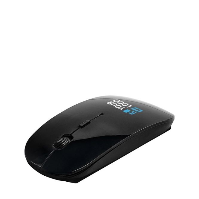 Ratón personalizado de plástico inalámbrico a pilas en caja color negro con logo