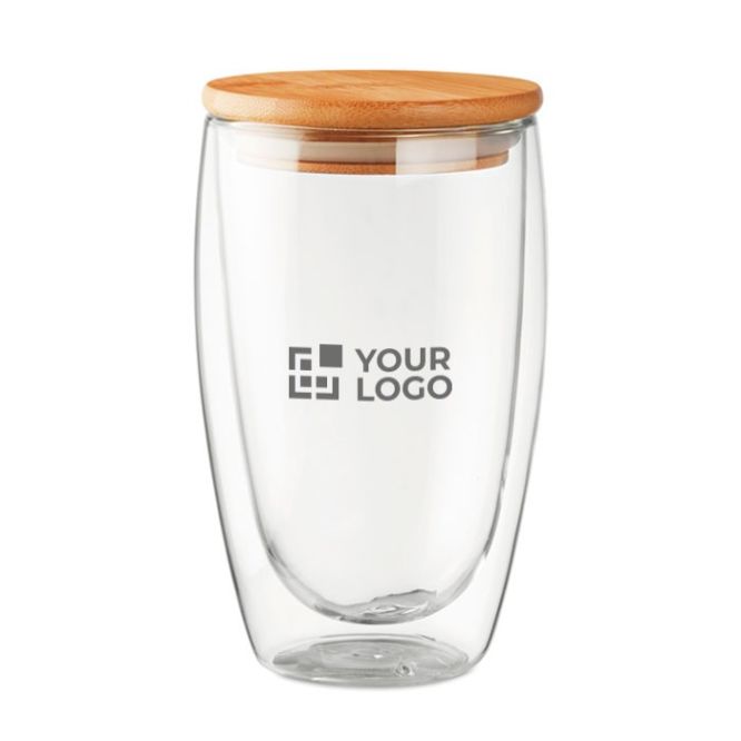 Vaso de vidrio tapa de bambú 450ml color transparente