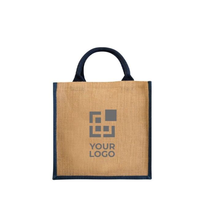Bolsa de yute promocional con asas de cordón de algodón con las asas y el lateral de colores