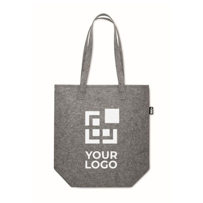 Bolsa para la compra de tela con asas largas hecha de fieltro RPET en color gris para branding