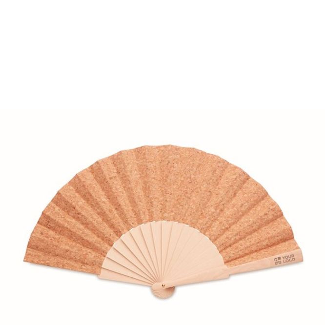 Abanico de madera personalizado con tela de corcho