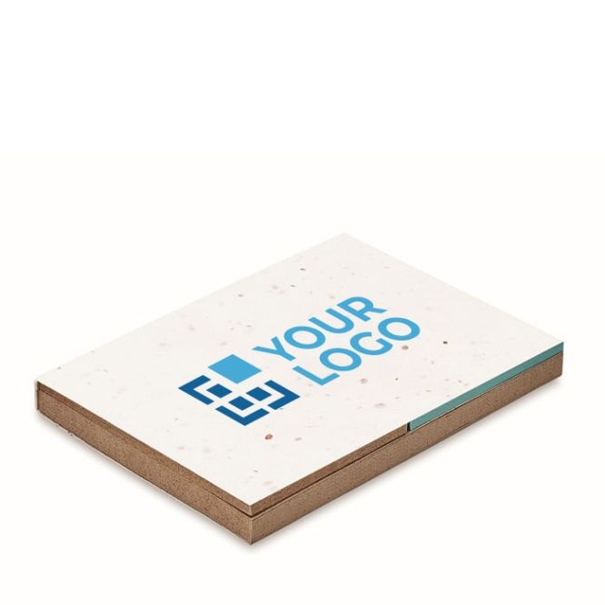 Bloc de notas promocional semilla flores color blanco