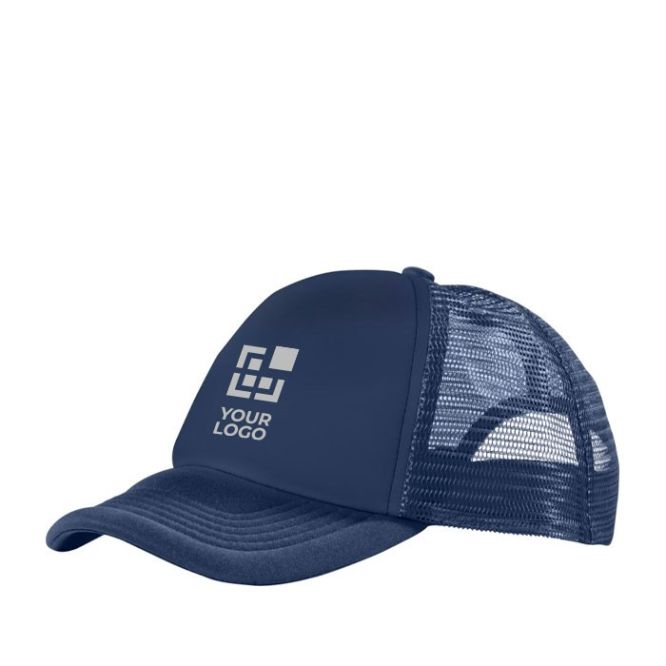 Gorras de poliéster de 5 paneles estilo trucker y malla 100 g/m2