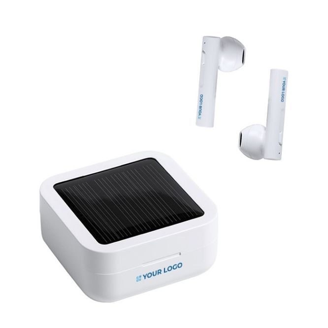 Auriculares inalámbricos con carga solar y pantalla en  colo blanco