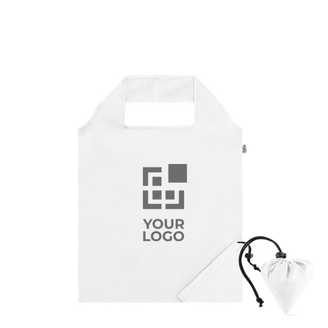 Bolsa plegable de plástico reciclado en color con asas cortas para empresas