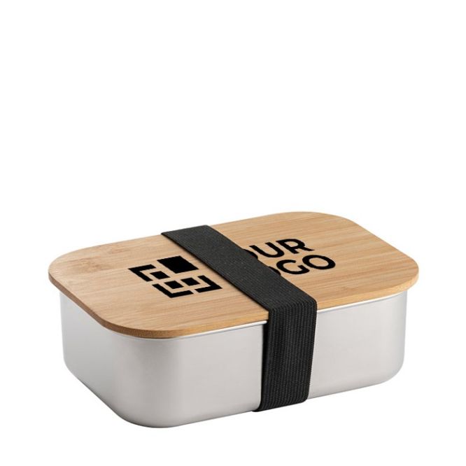 Fiambrera hermética de acero y tapa de bambú con elástico 800ml