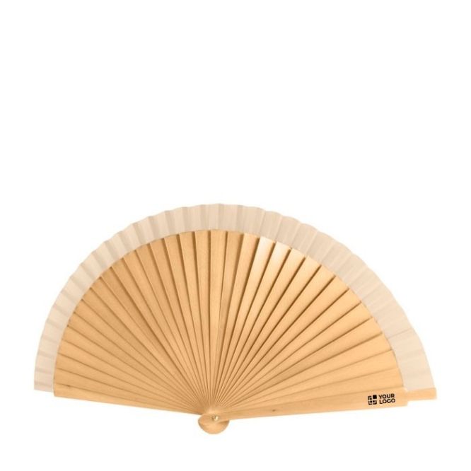 Abanico de madera natural barnizada de 23 cm en funda de yute