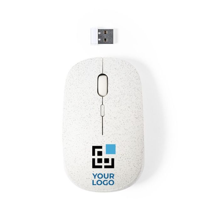 Ratón óptica inalámbrico ergonómico de caña de trigo de color natural para empresas