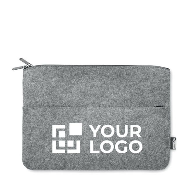 Funda para portátil de fieltro RPET con cremallera y bolsillo frontal 14” de color gris