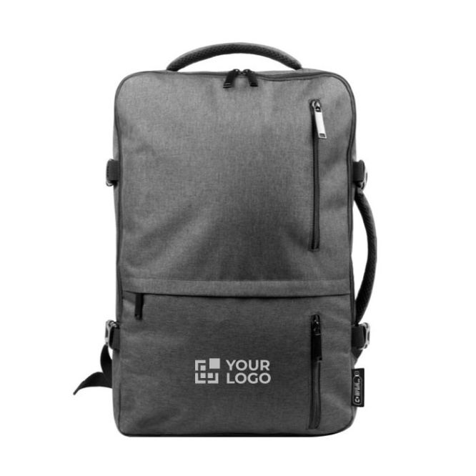 Mochila y maletín impermeable 2 en 1 RPET para eventos en color gris con banda de sujeción para trolleys