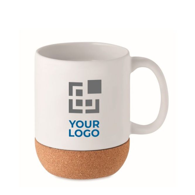 Taza de cerámica mate con base de corcho de 300ml en color negro o blanco