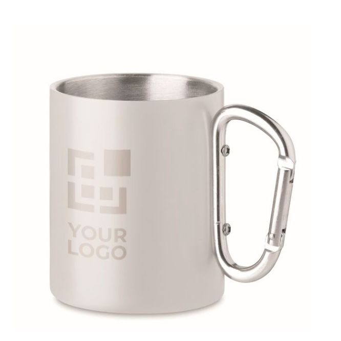 Taza acero de doble pared con asa mosquetón metalizada 300ml