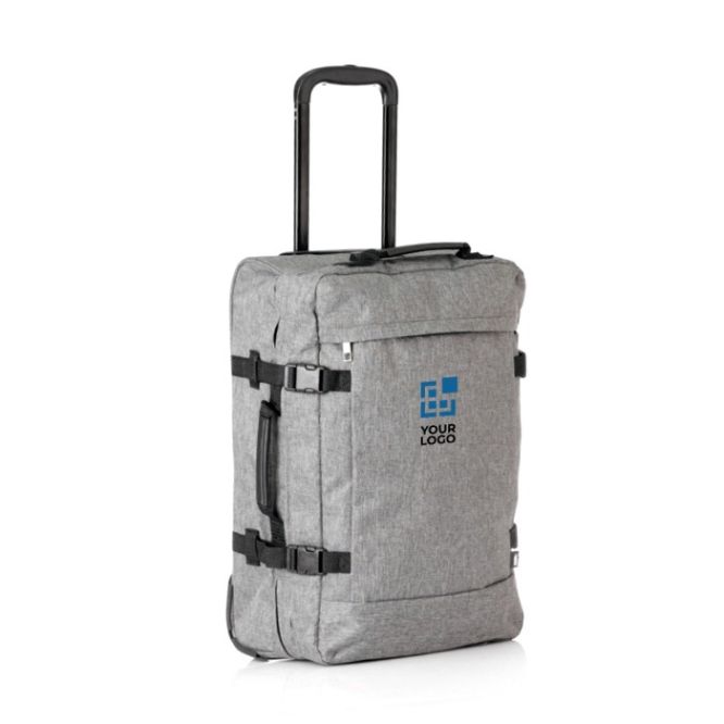 Maleta RPET con interior forrado, cintas ajustables y asas acolchadas de color gris