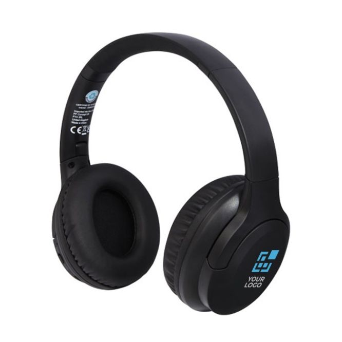 Auriculares de diadema plegables de plástico reciclado con micrófono de color negro