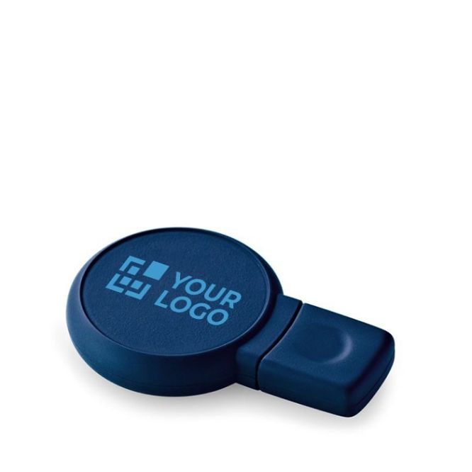 USB corporativo con original diseño circular y acabado de goma