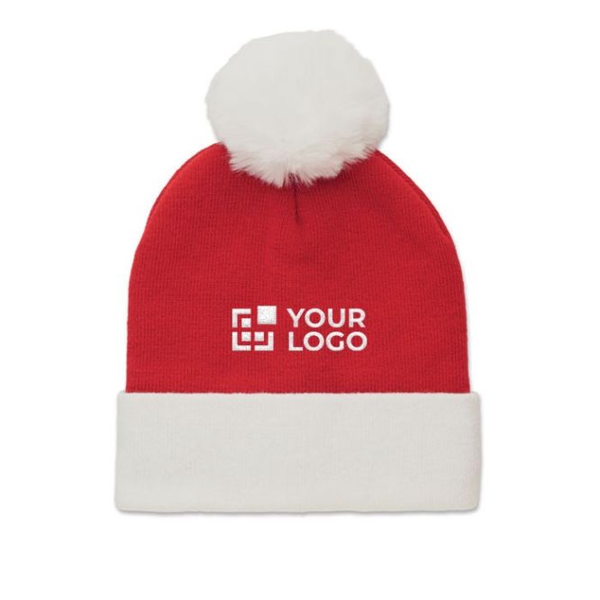 Gorro de Navidad de punto en poliéster PET con puño y borla