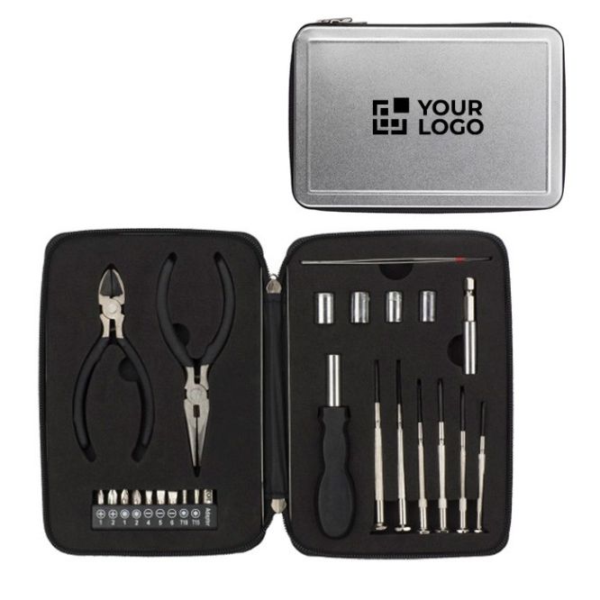 Set de 26 herramientas de aluminio en estuche metálico acolchado