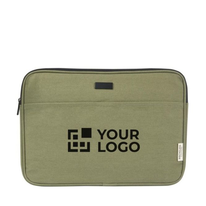 Funda para PC de algodón reciclado GRS con placa metálica mate 14” con dos bolsillos