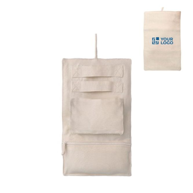 Joyero de algodón para viaje con dos compartimientos y colgador
