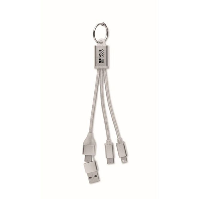 Llavero 2 en 1 con cable de carga de 3 conexiones distintas vista de impresión