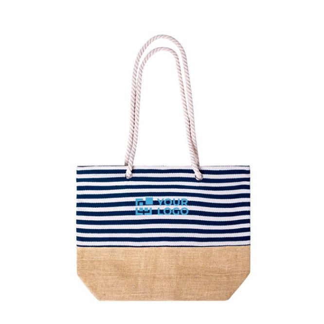Bolsa para la playa de algodón a rayas y base de yute 450g/m2