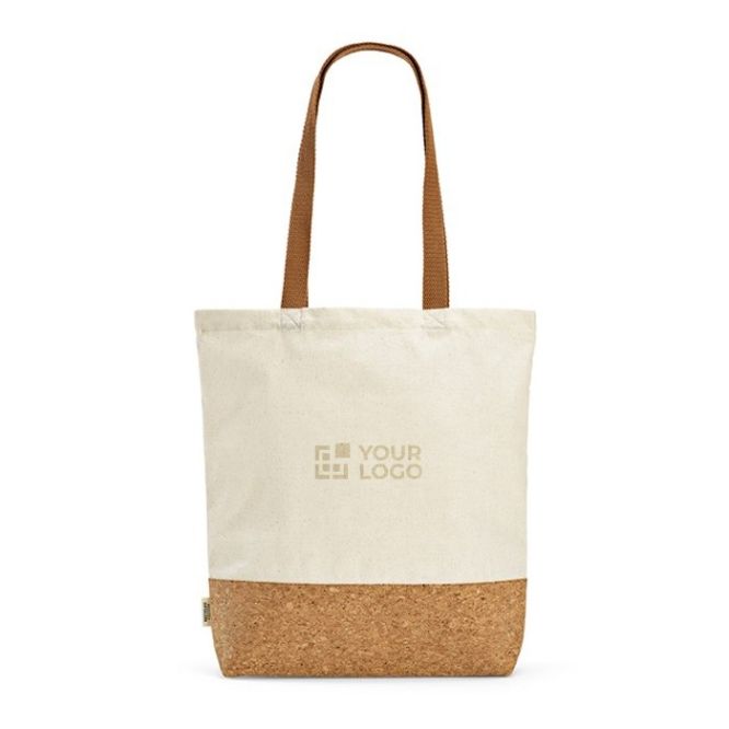 Bolsa de algodón reciclado con asas largas y fondo de corcho 180 g/m2 vista principal