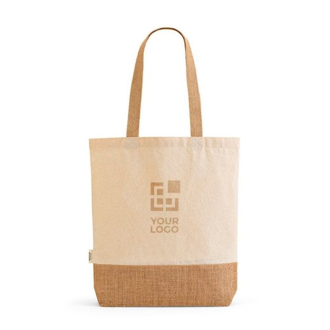Bolsa de compras de algodón reciclado con base de yute 180 g/m2 vista principal