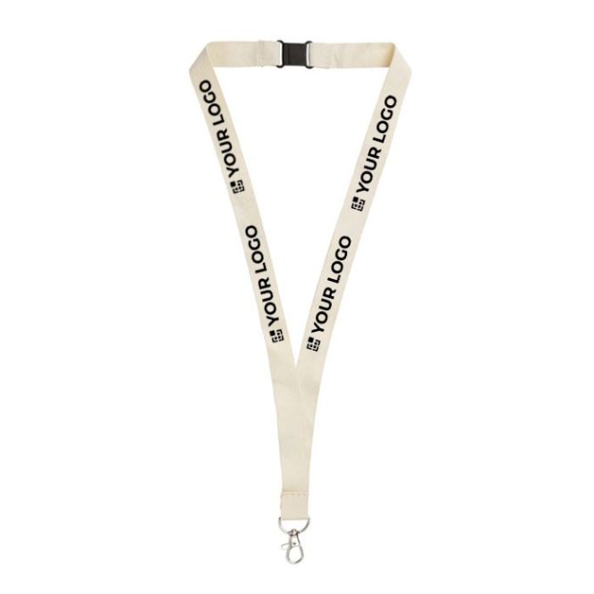 Lanyard de algodón orgánico con cierre de clip y mosquetón