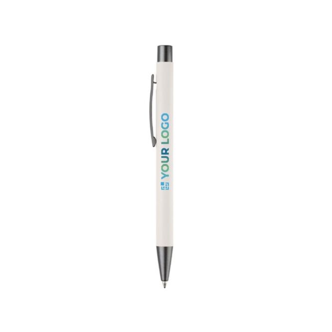 Bolígrafo de aluminio con acabado soft-touch y tinta azul color blanco segunda vista