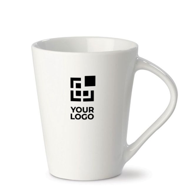 Taza de porcelana blanca con gran asa triangular hecha en EU 270ml