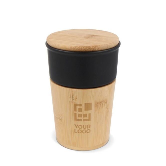 Vaso de cerámica con detalles de bambu y tapa a presión