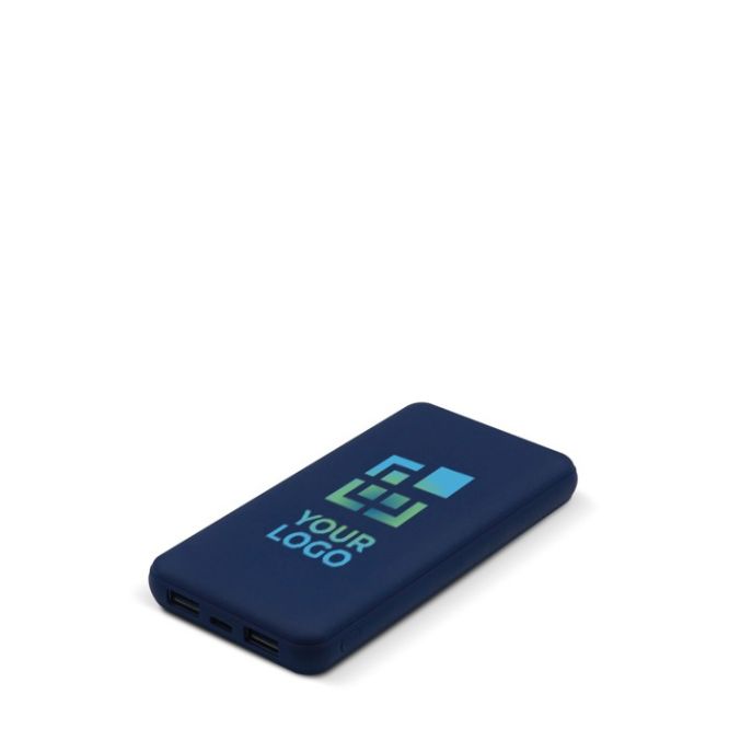 Batería externa de caucho con puerto USB-A y puerto tipo C 8000 mAh personalizadas con el logo