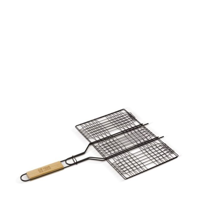 Parrilla rectangular con comoda asa de madera especial para barbacoa