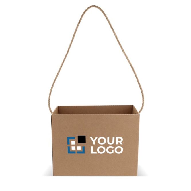Bolsa horizontal de cartón con asa larga de yute hecha en EU