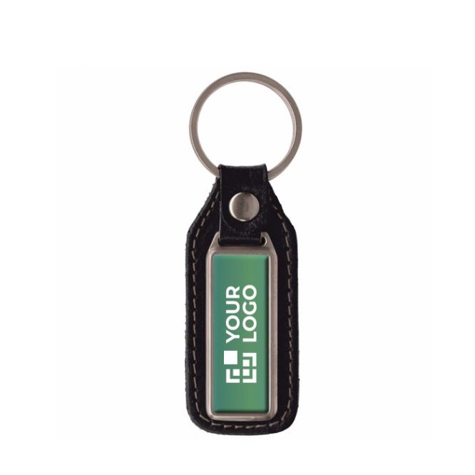 Llavero rectangular de metal para personalizar con cuero